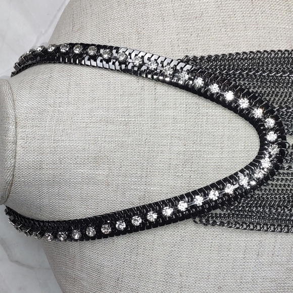 Gunmetal/Crystal/Fringe Necklace - Picture 2 of 3